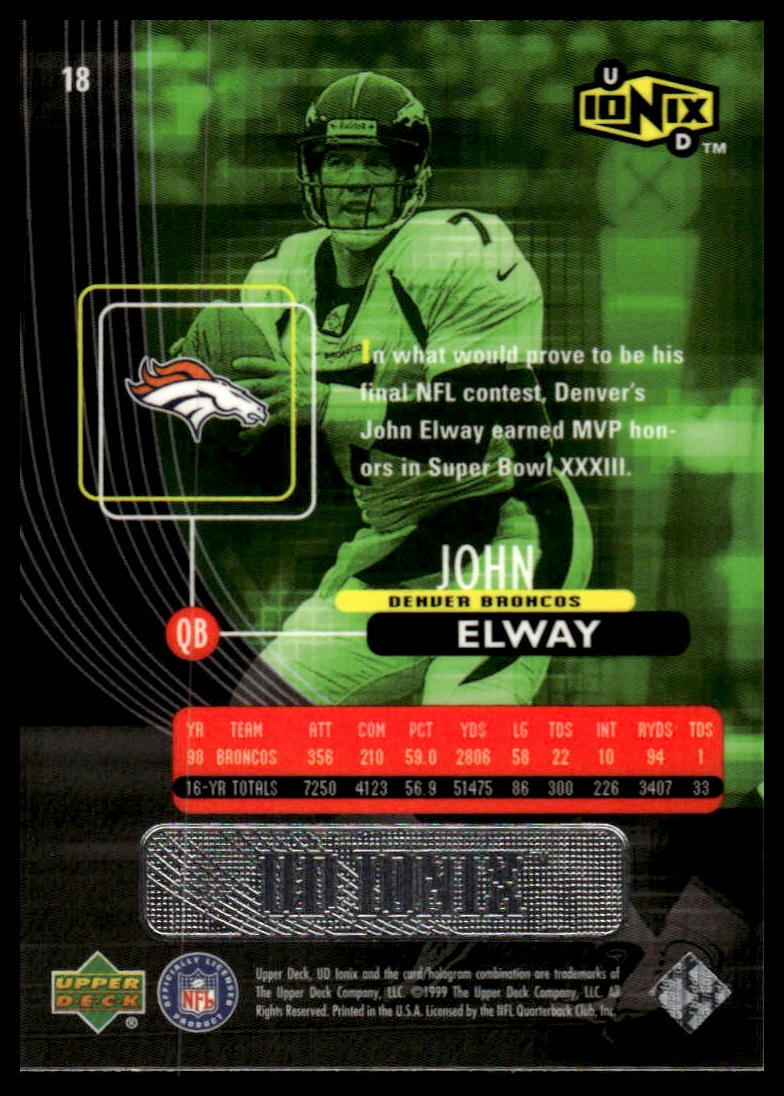 1999 UD Ionix #18 John Elway