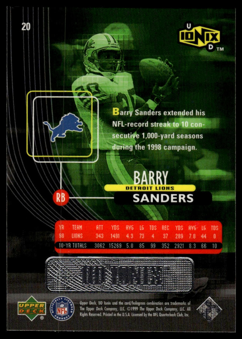 1999 UD Ionix #20 Barry Sanders