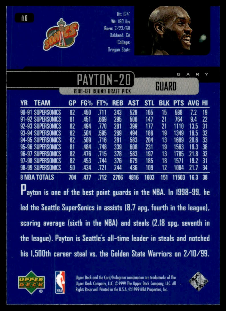1999-00 Upper Deck #110 Gary Payton