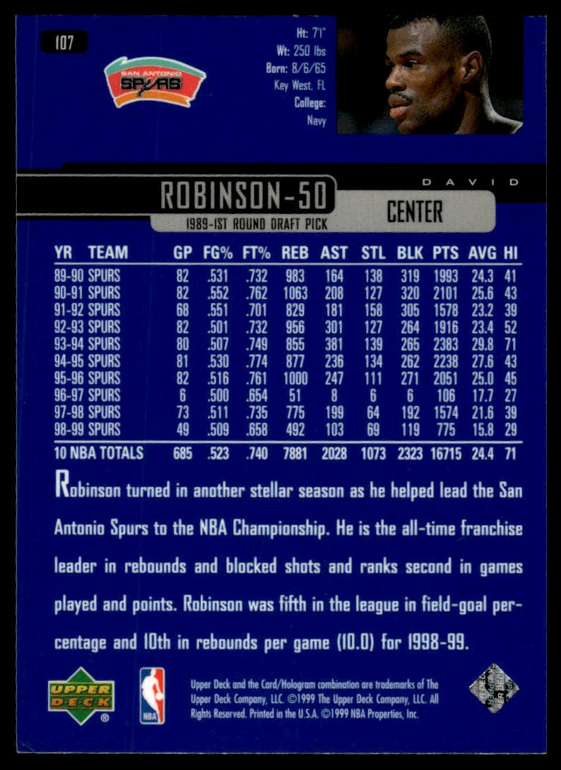 1999-00 Upper Deck #107 David Robinson