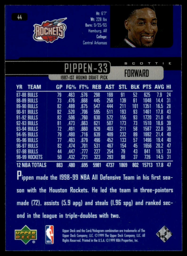 1999-00 Upper Deck #44 Scottie Pippen