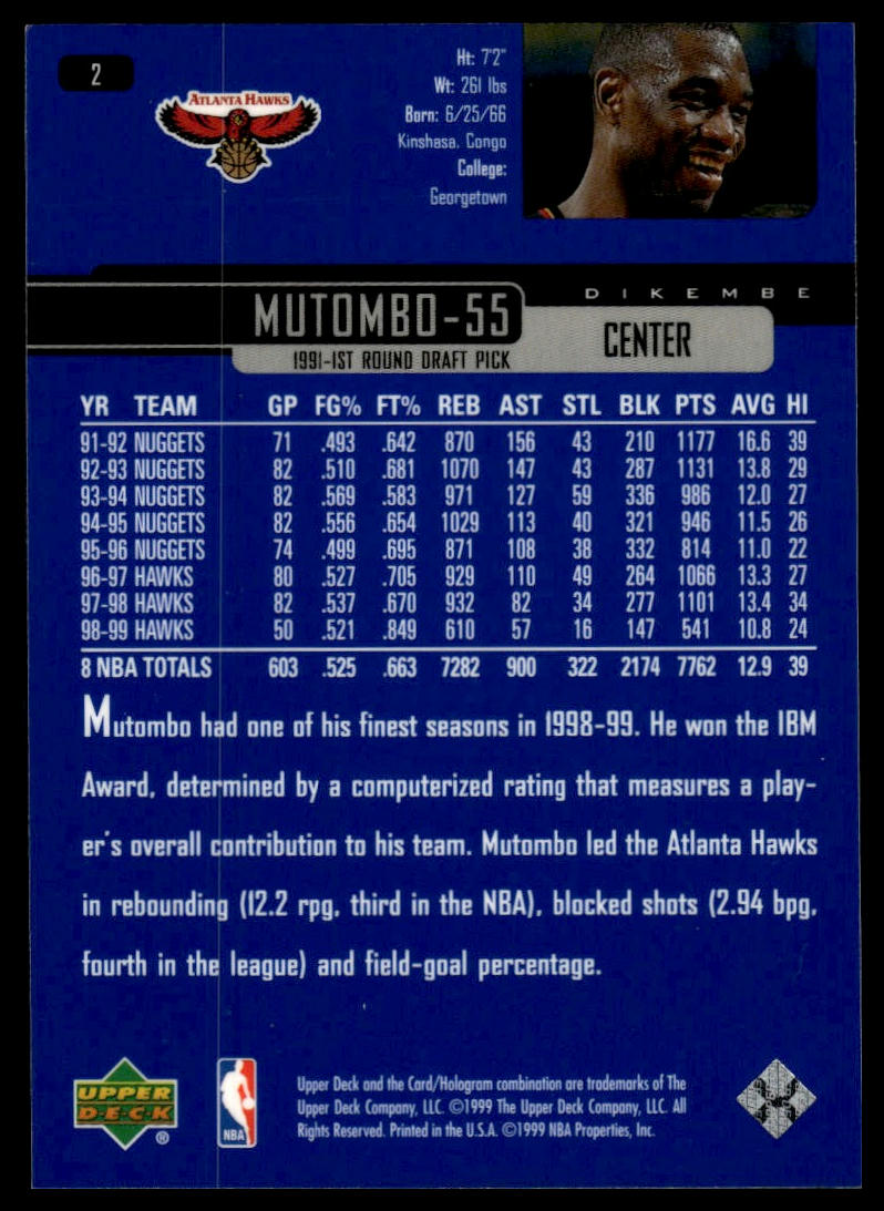 1999-00 Upper Deck #2 Dikembe Mutombo
