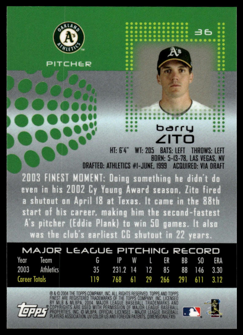 2004 Finest #36 Barry Zito