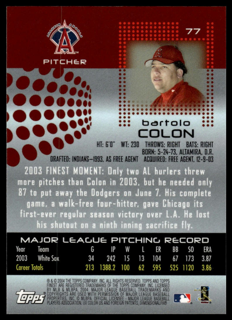 2004 Finest #77 Bartolo Colon