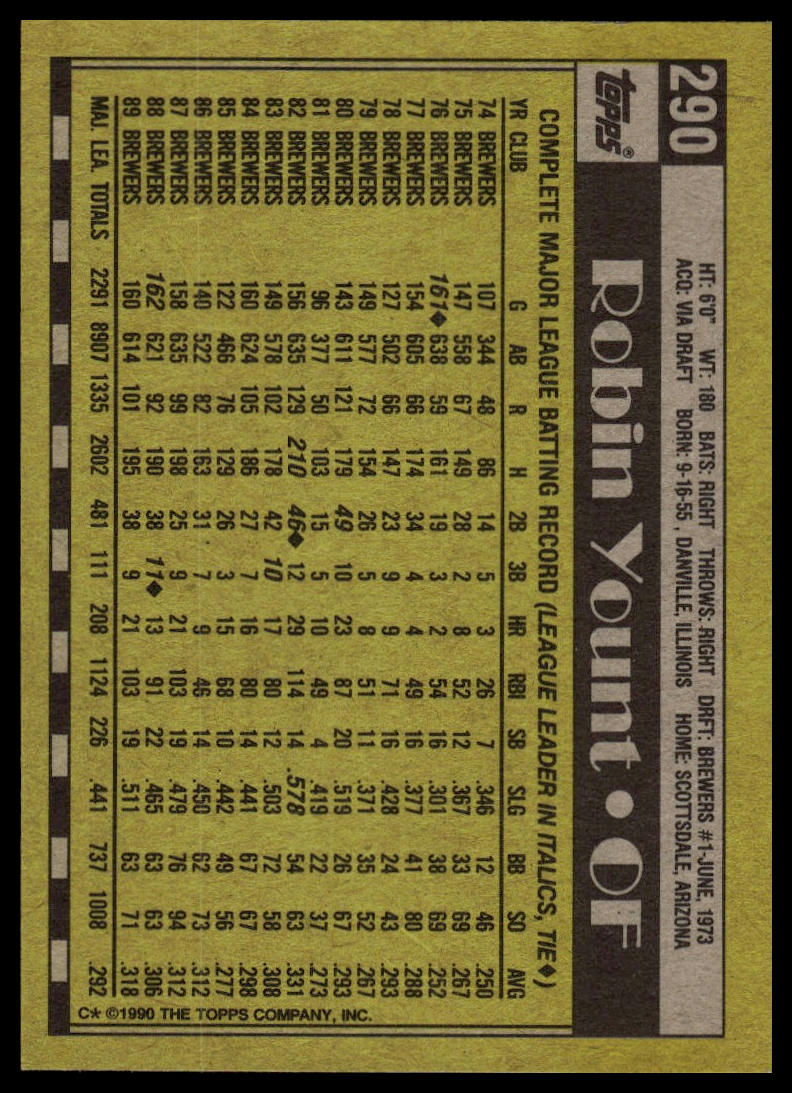 1990 Topps #290 Robin Yount