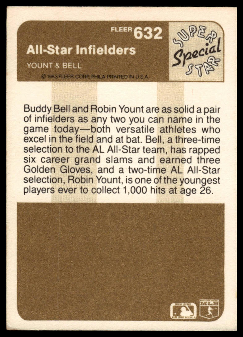 1983 Fleer #632 All-Star Infielders (Robin Yount / Buddy Bell) brewers