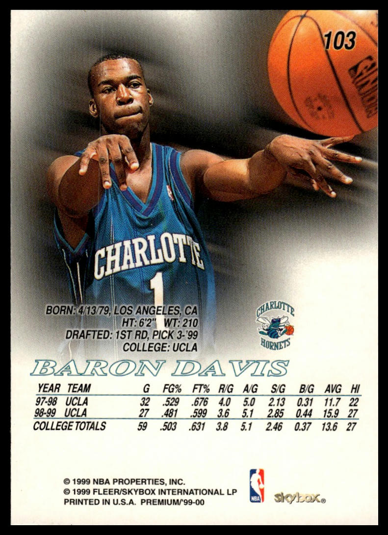 1999-00 SkyBox Premium #103 Baron Davis