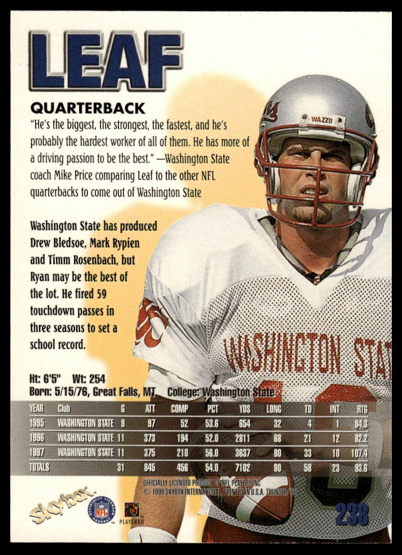 1998 SkyBox Thunder #238 Ryan Leaf