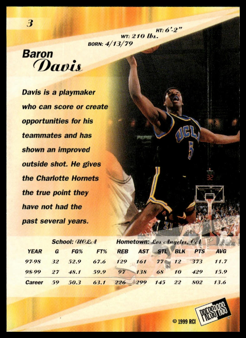 1999 Press Pass SE #3 Baron Davis