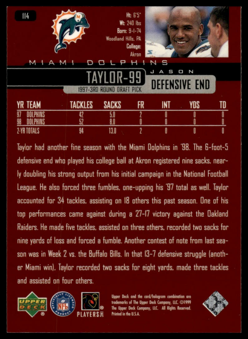 1999 Upper Deck #114 Jason Taylor