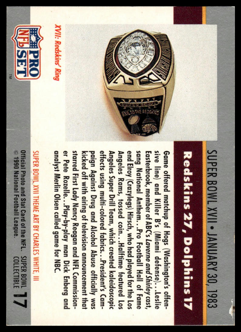 1990 Pro Set #17 Super Bowl XVII SBXVII Super Bowl Collectibles