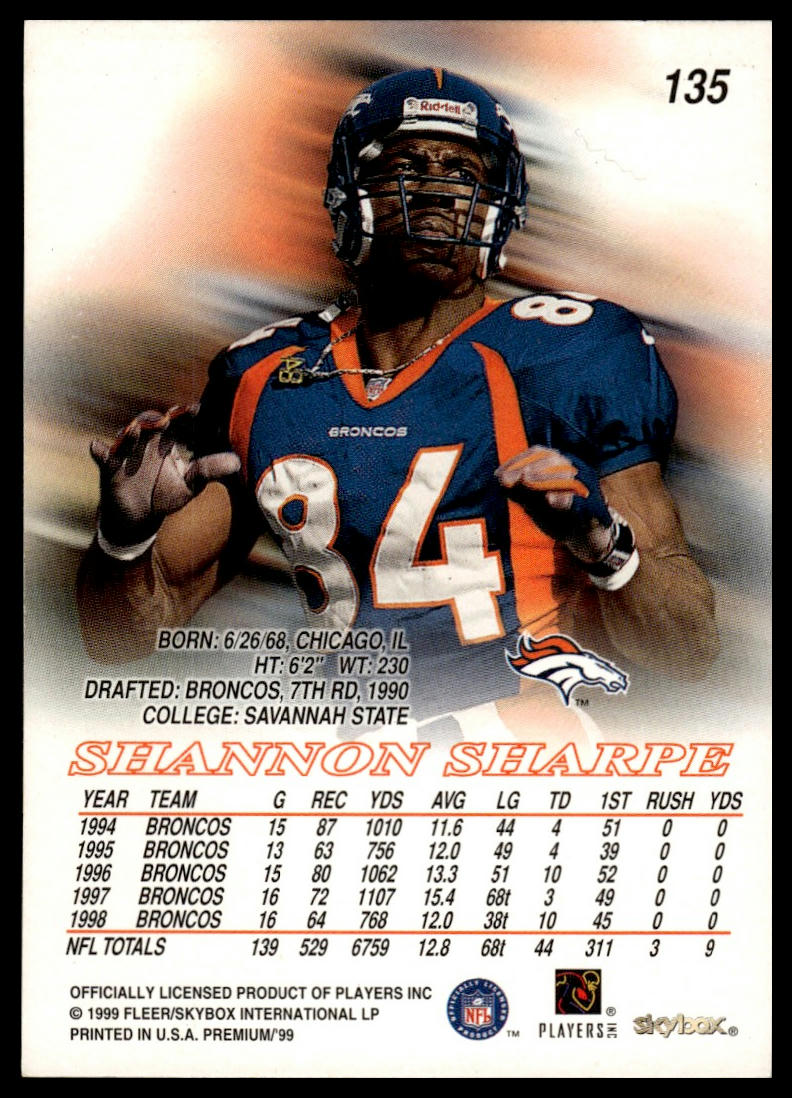 1999 SkyBox Premium #135 Shannon Sharpe