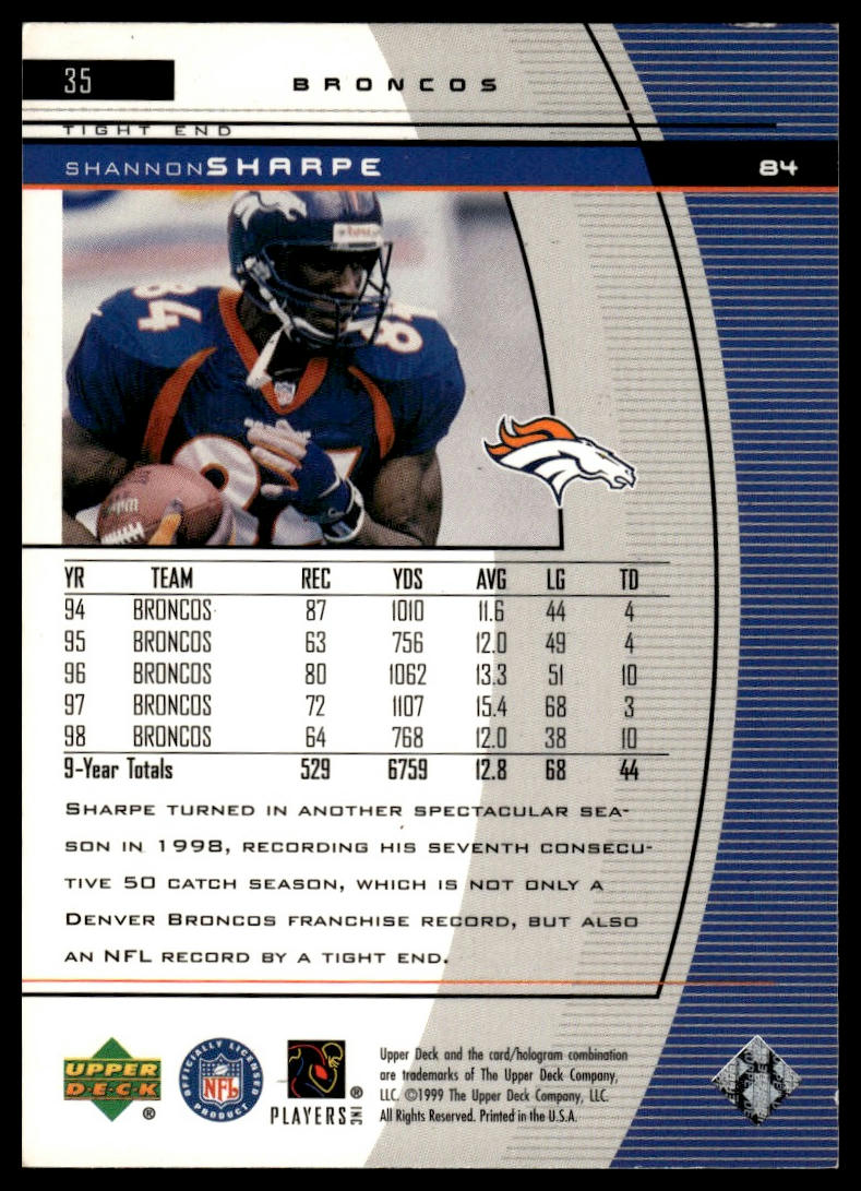 1999 Upper Deck Black Diamond #35 Shannon Sharpe