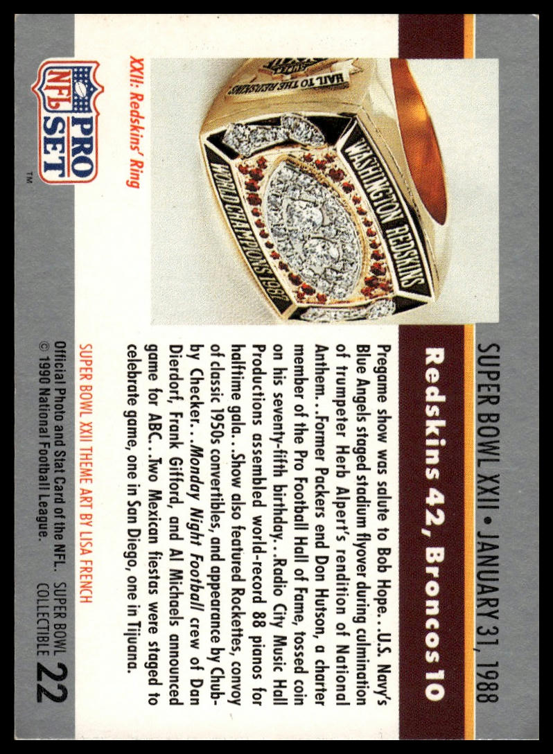 1990 Pro Set #22a Super Bowl XXII SBXXII, Super Bowl Collectibles