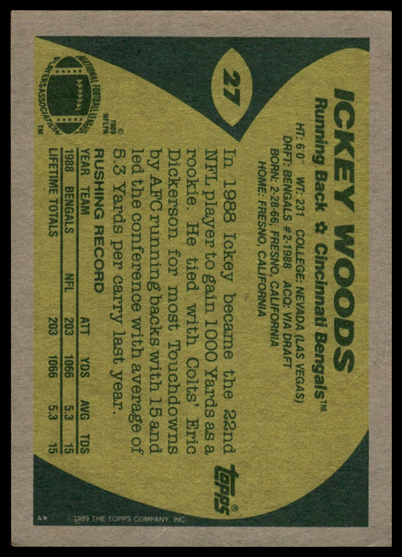 1989 Topps American/UK #10 Ickey Woods