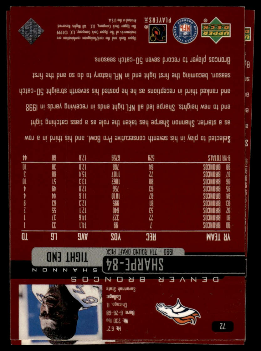 1999 Upper Deck #72 Shannon Sharpe