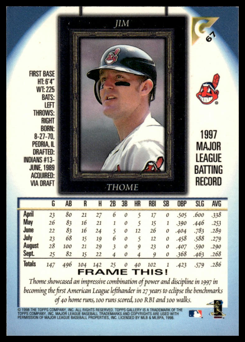 1998 Topps Gallery #67 Jim Thome