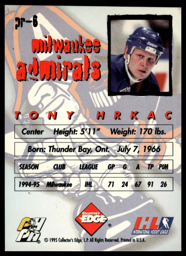 1995-96 Edge Ice #pr-6 Tony Hrkac Promos