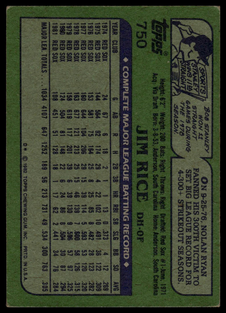 1982 Topps #750 Jim Rice