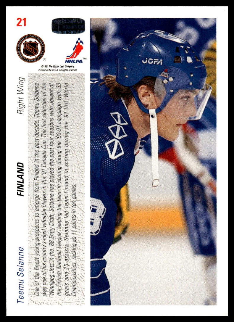 1991-92 Upper Deck #21b Teemu Selanne