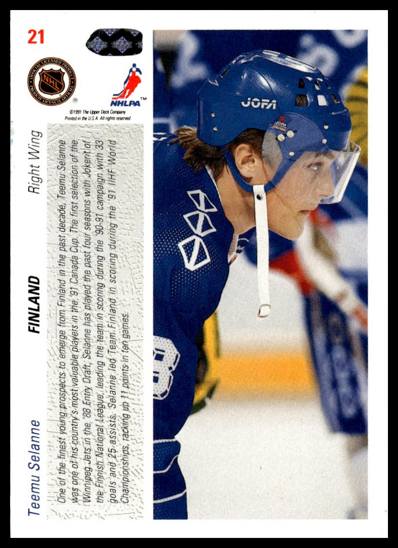 1991-92 Upper Deck #21b Teemu Selanne