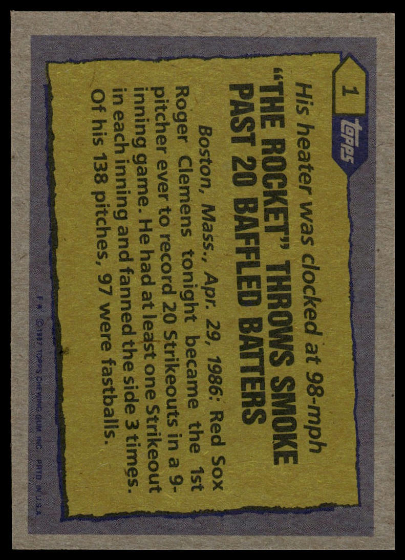 1987 Topps #1 Roger Clemens