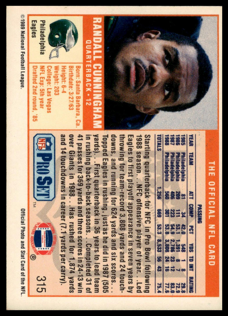 1989 Pro Set #315 Randall Cunningham