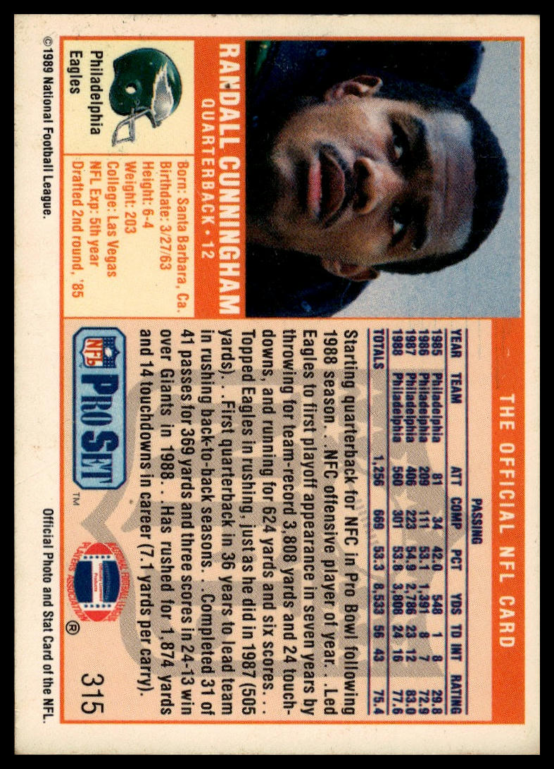 1989 Pro Set #315 Randall Cunningham