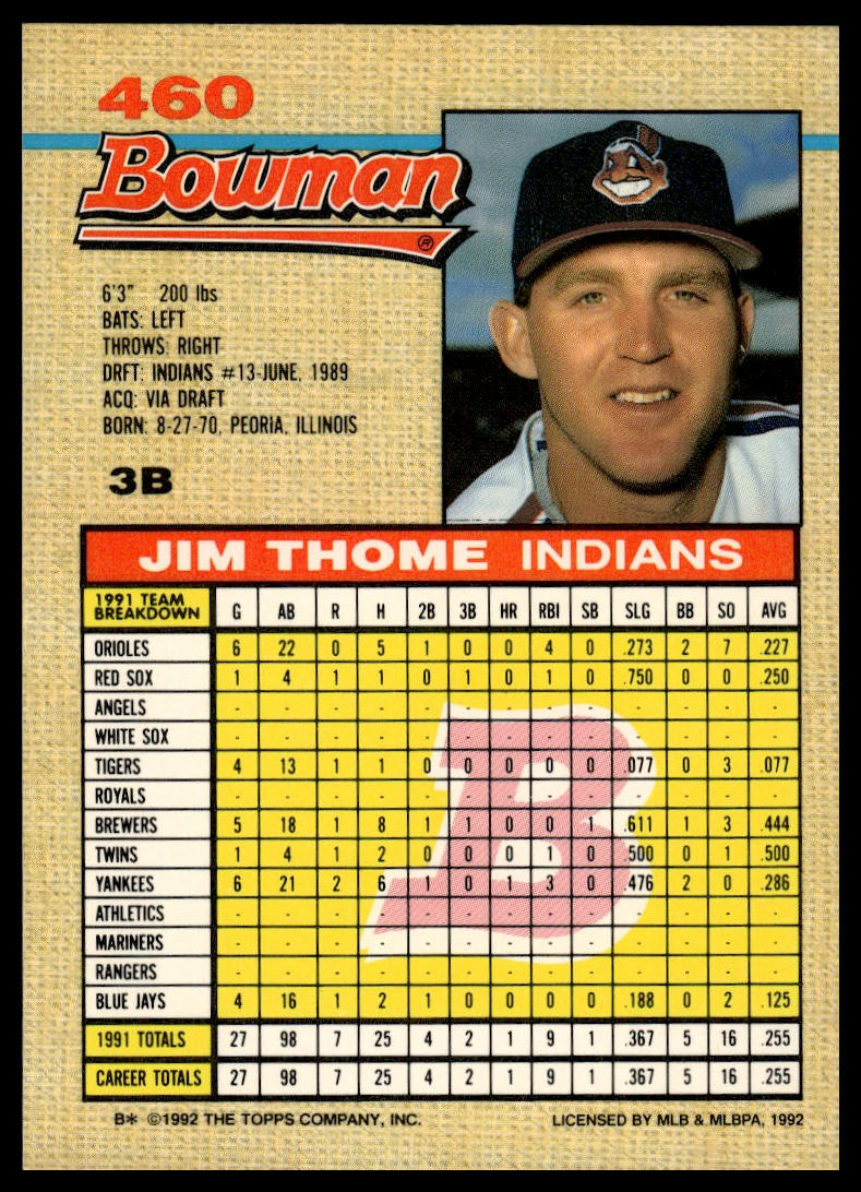 1992 Bowman #460 Jim Thome