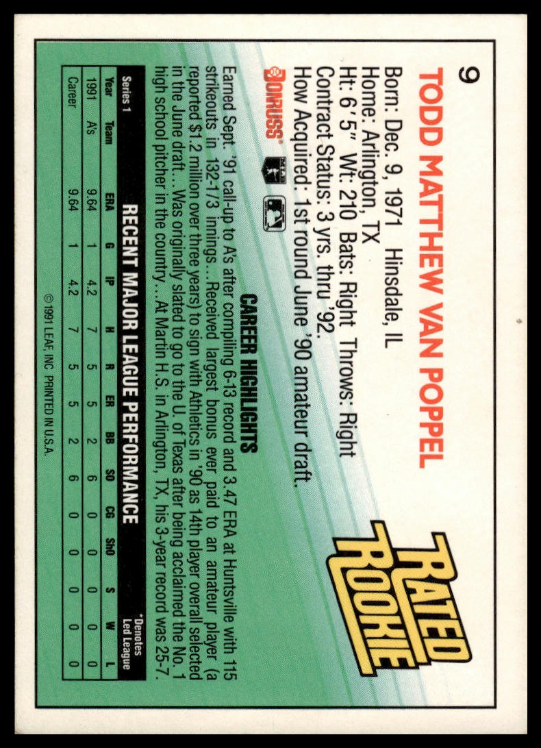 1992 Donruss #9 Todd Van Poppel