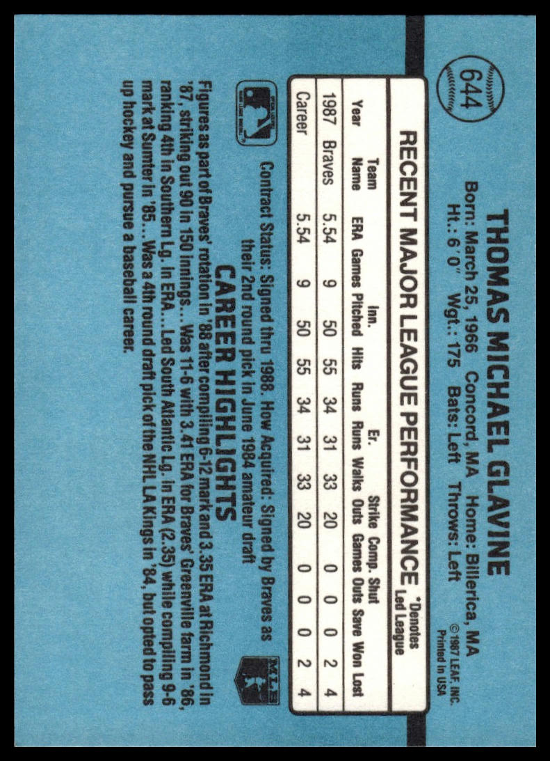 1988 Donruss #644c Tom Glavine