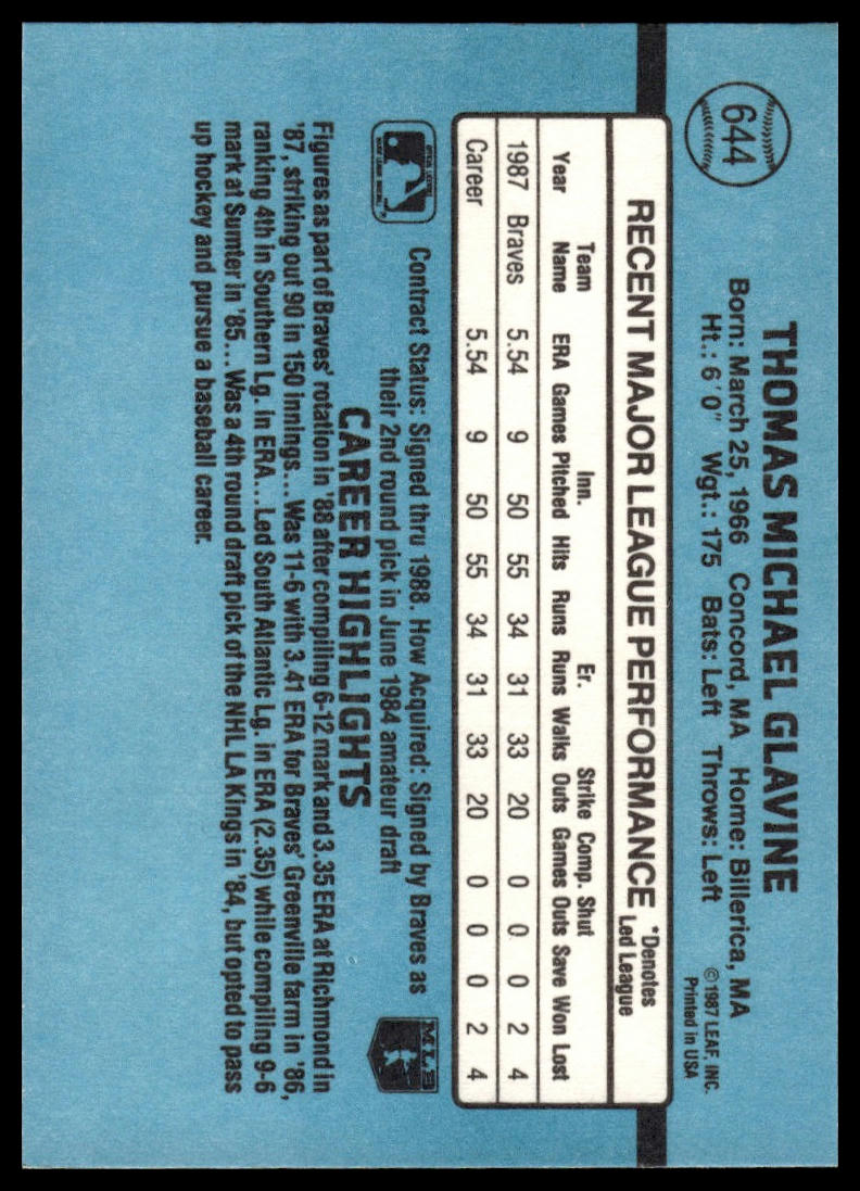 1988 Donruss #644 Tom Glavine