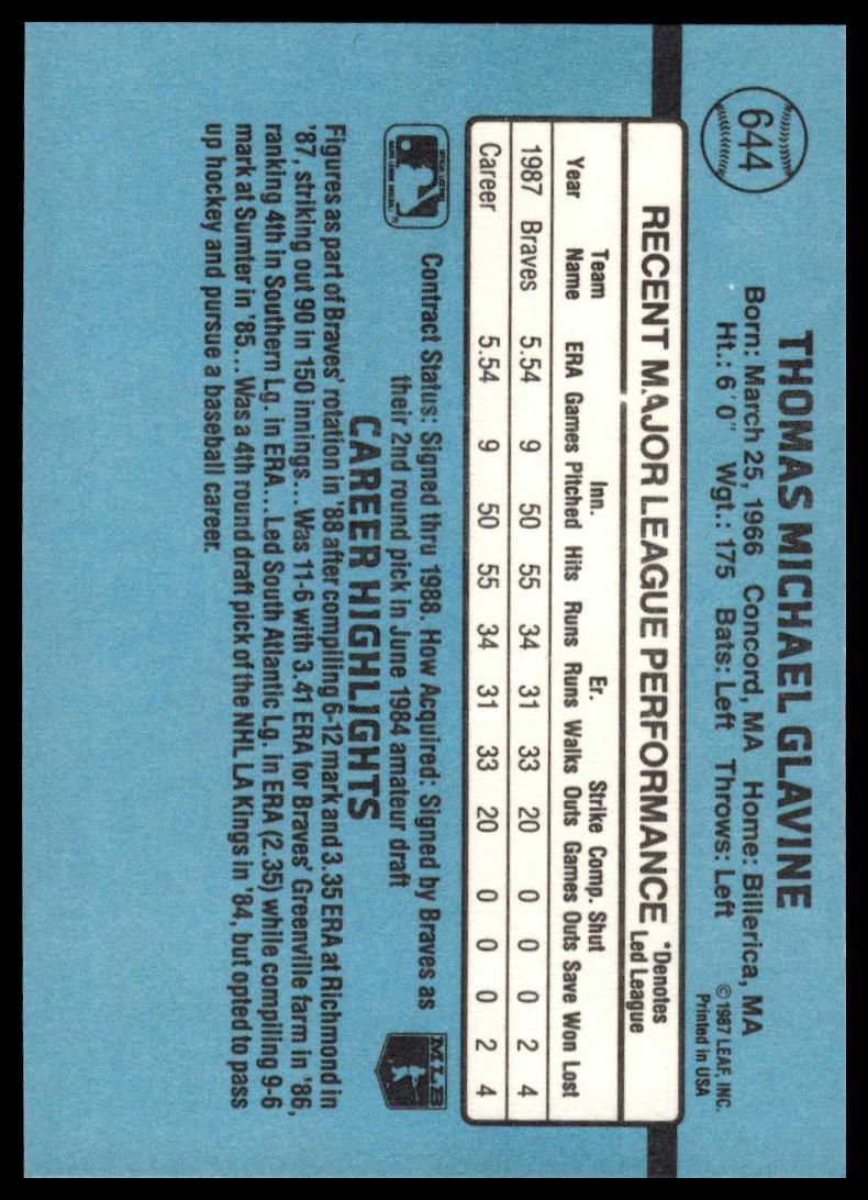 1988 Donruss #644 Tom Glavine