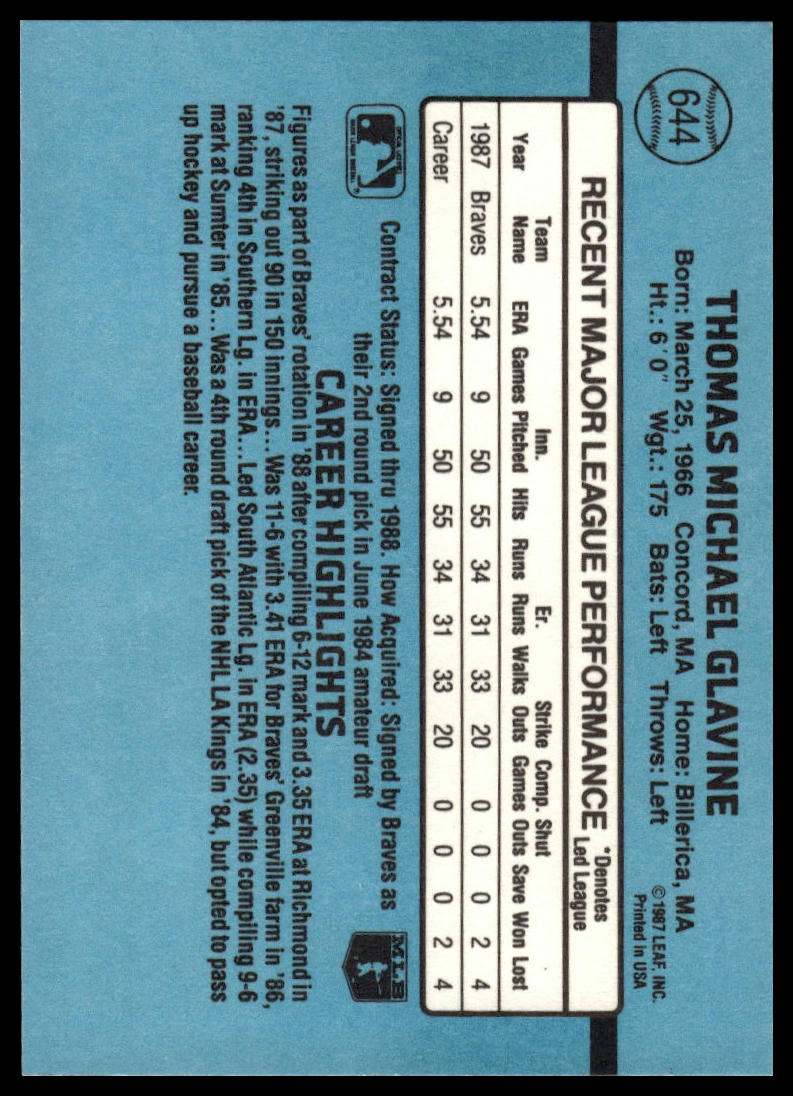 1988 Donruss #644 Tom Glavine