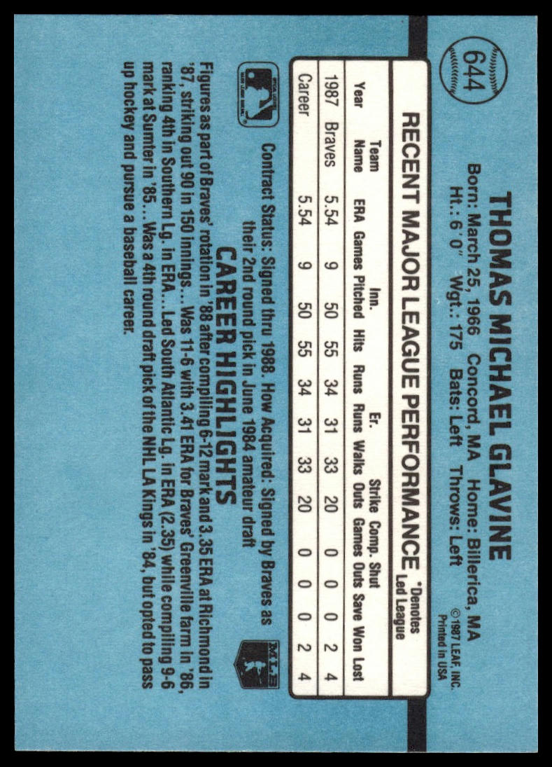 1988 Donruss #644 Tom Glavine