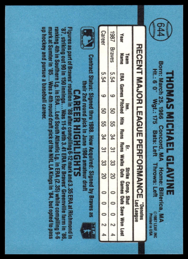 1988 Donruss #644 Tom Glavine