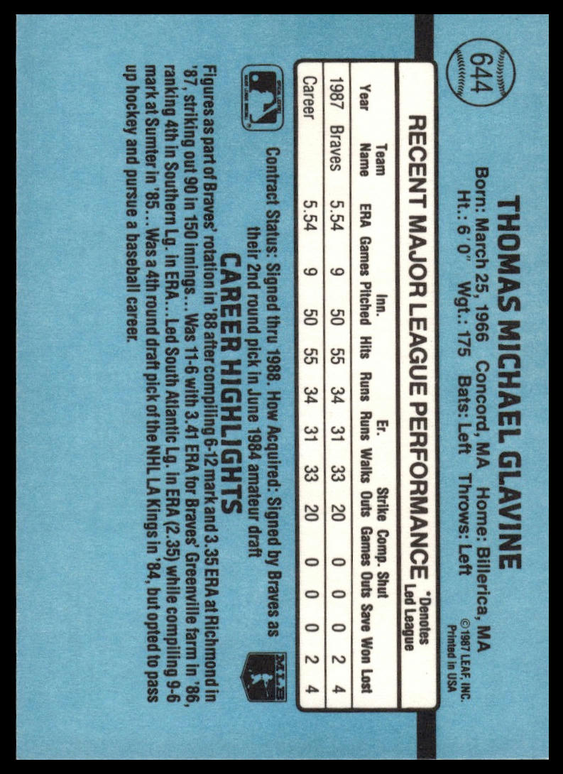 1988 Donruss #644 Tom Glavine