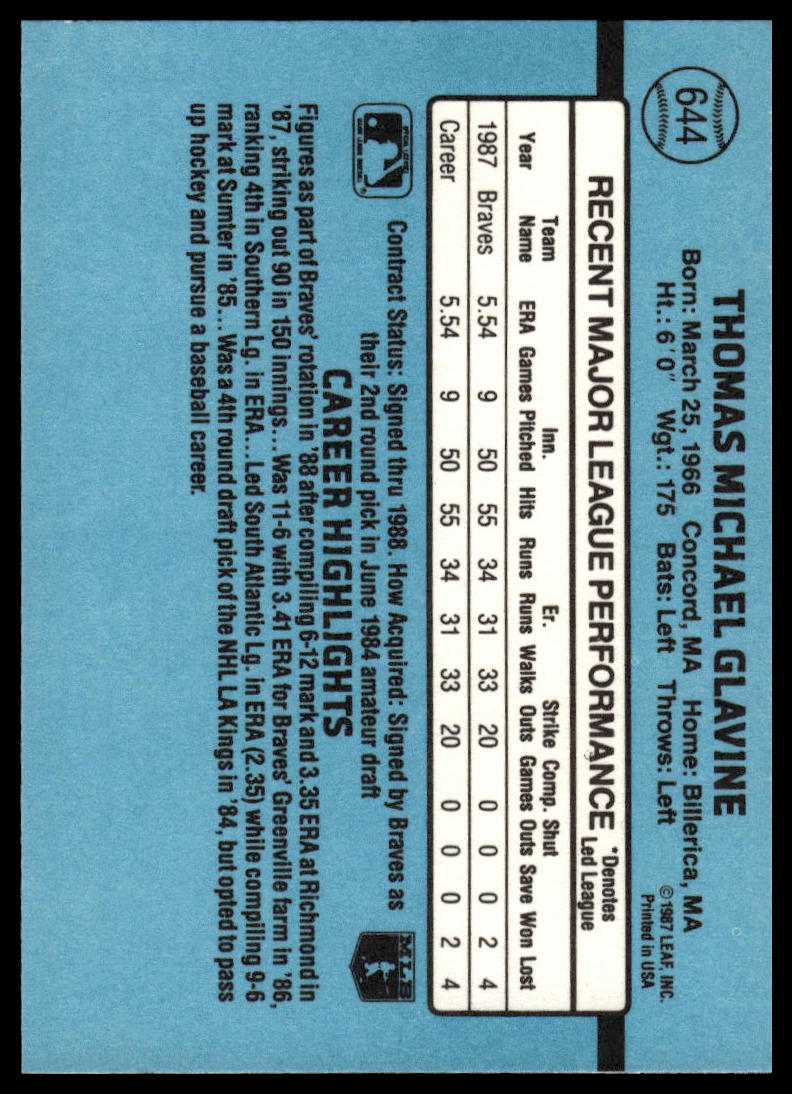 1988 Donruss #644 Tom Glavine