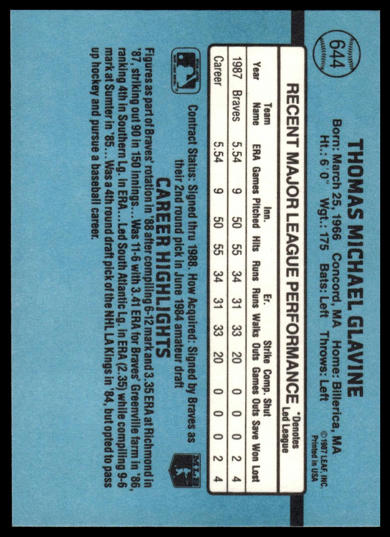 1988 Donruss #644 Tom Glavine