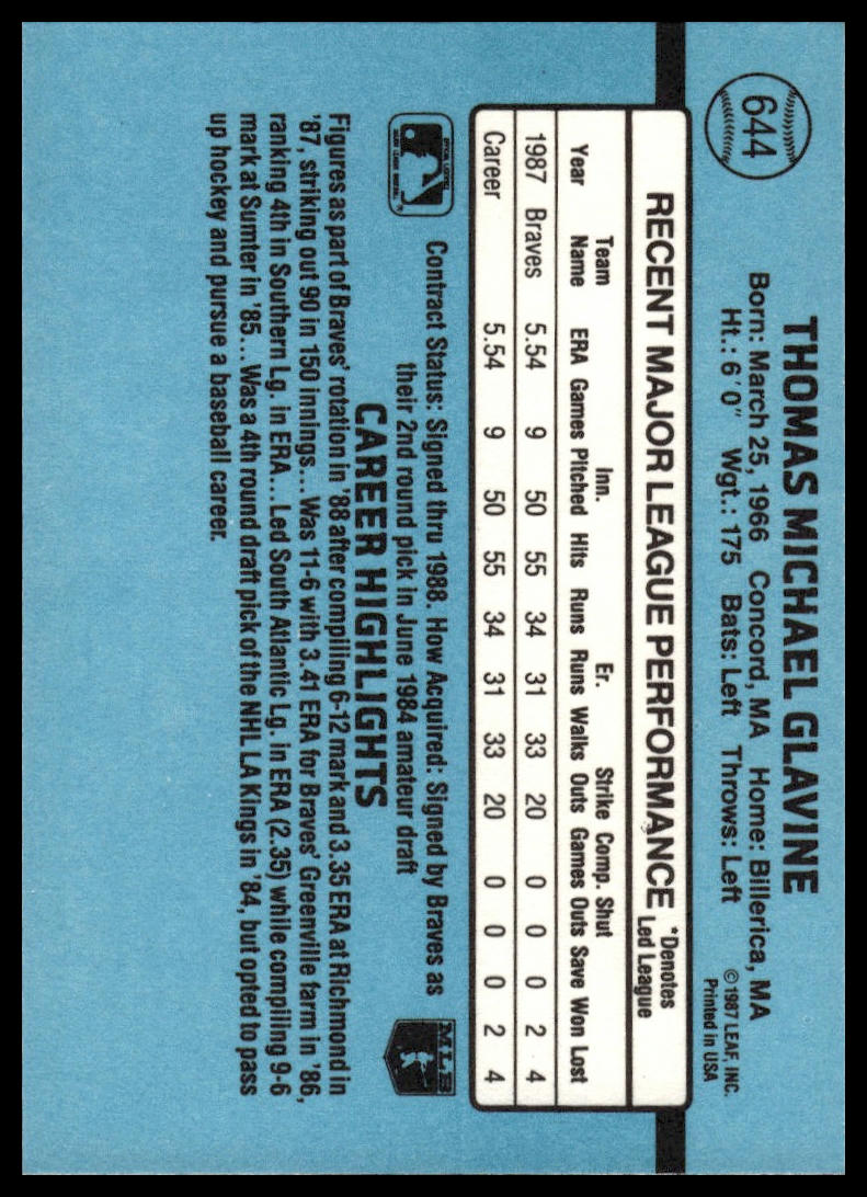 1988 Donruss #644 Tom Glavine