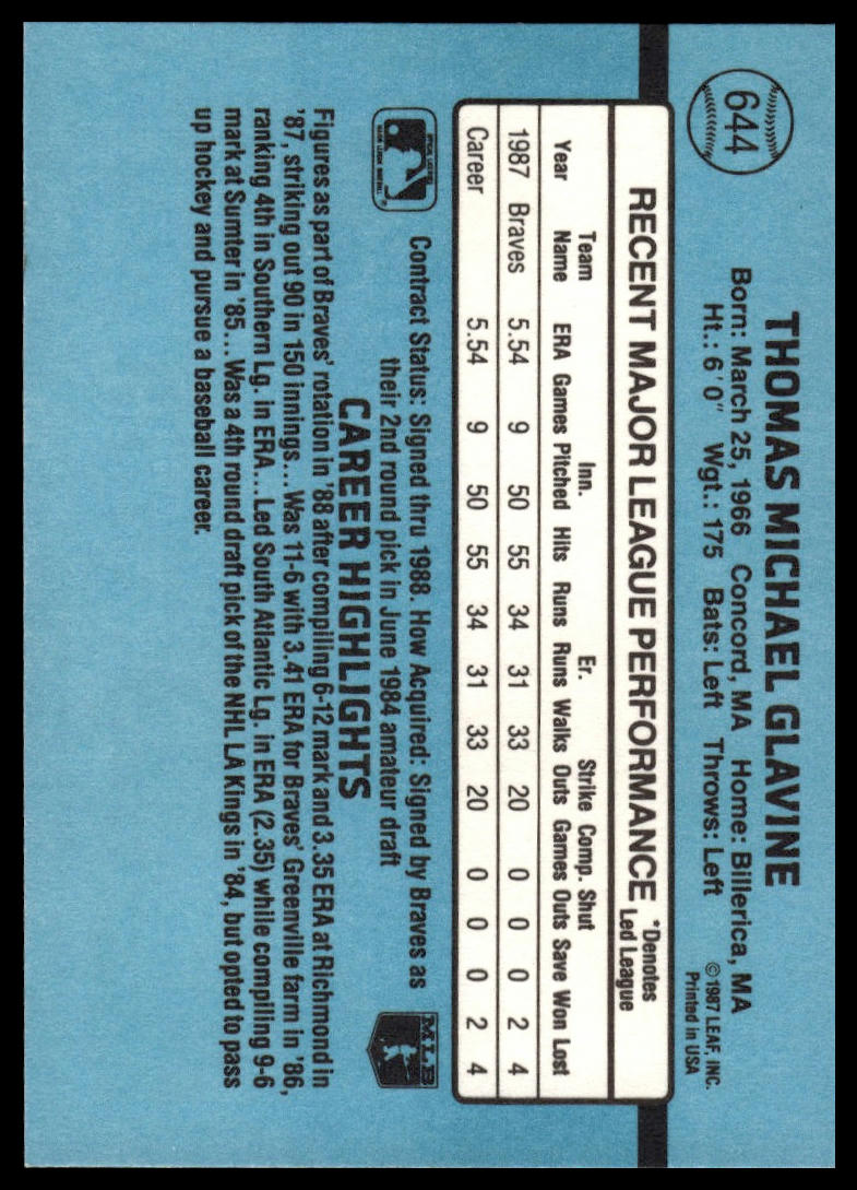 1988 Donruss #644 Tom Glavine