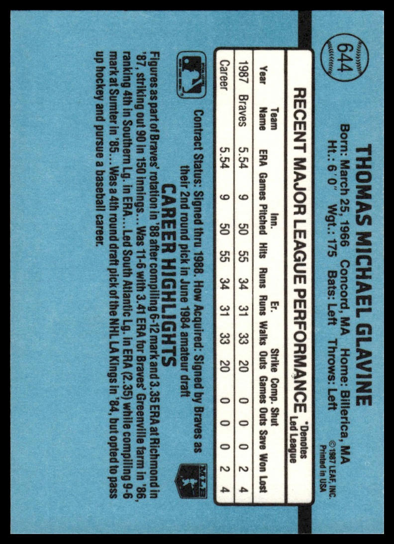 1988 Donruss #644 Tom Glavine