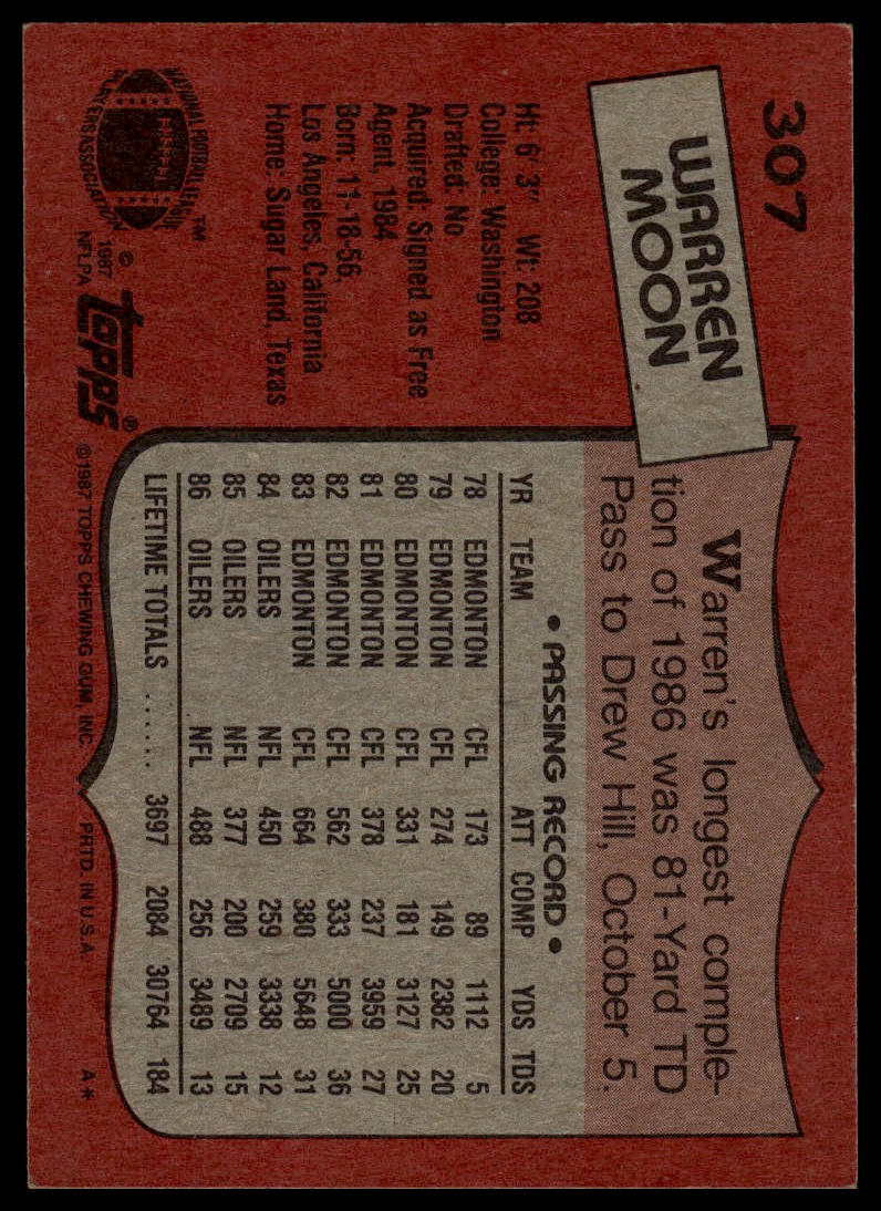 1987 Topps #307 Warren Moon