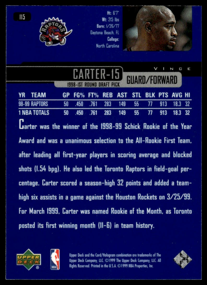 1999-00 Upper Deck #115 Vince Carter
