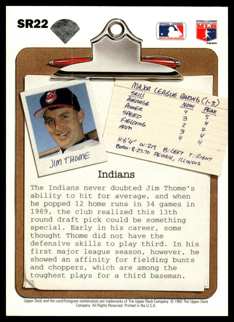 1992 Upper Deck #SR22 Jim Thome Scouting Report