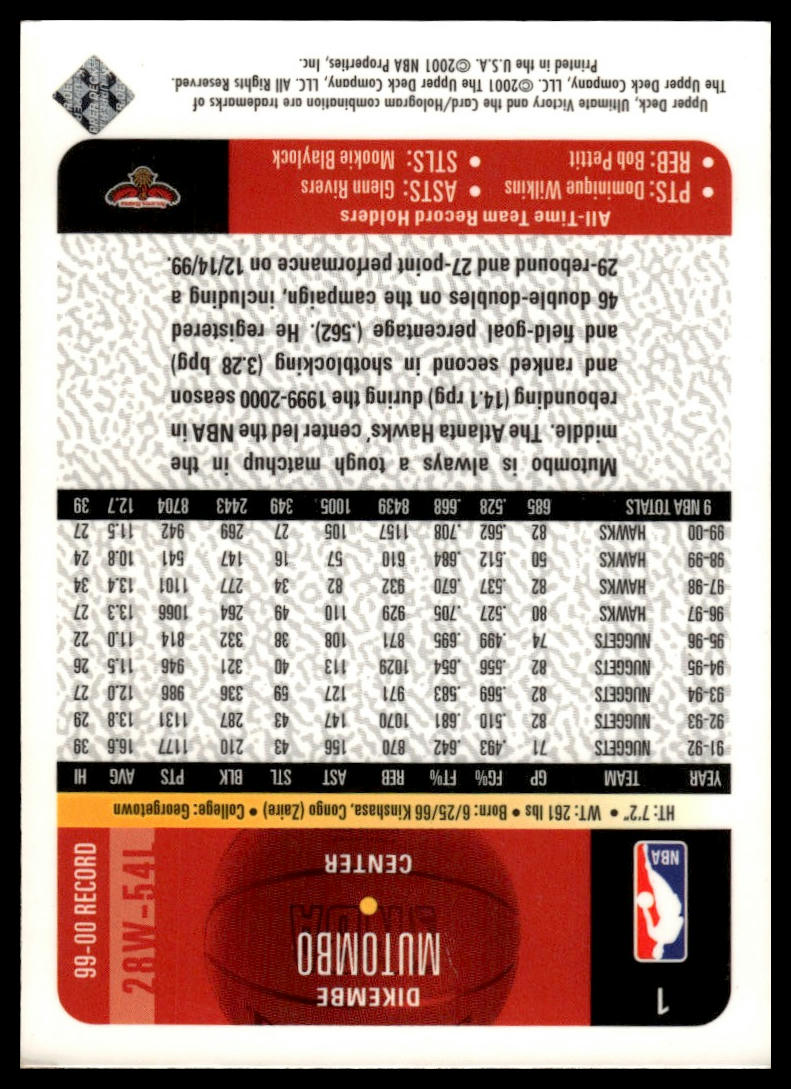 2000-01 Upper Deck Ultimate Victory #1 Dikembe Mutombo