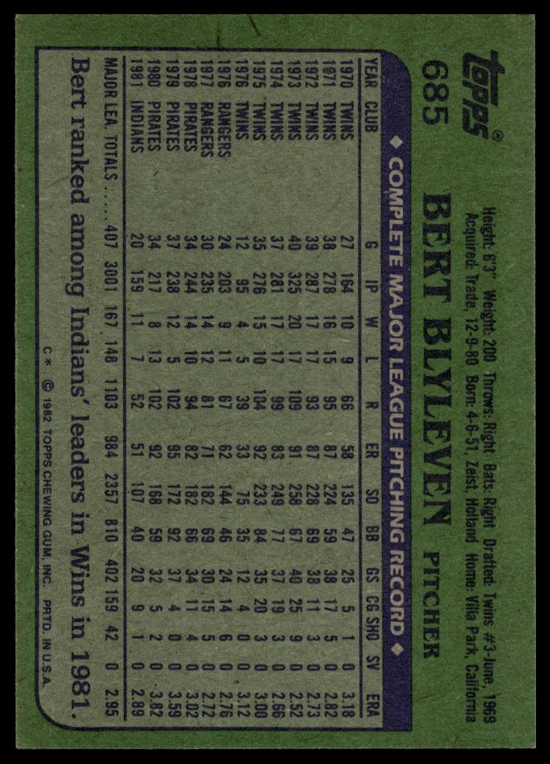 1982 Topps #685 Bert Blyleven