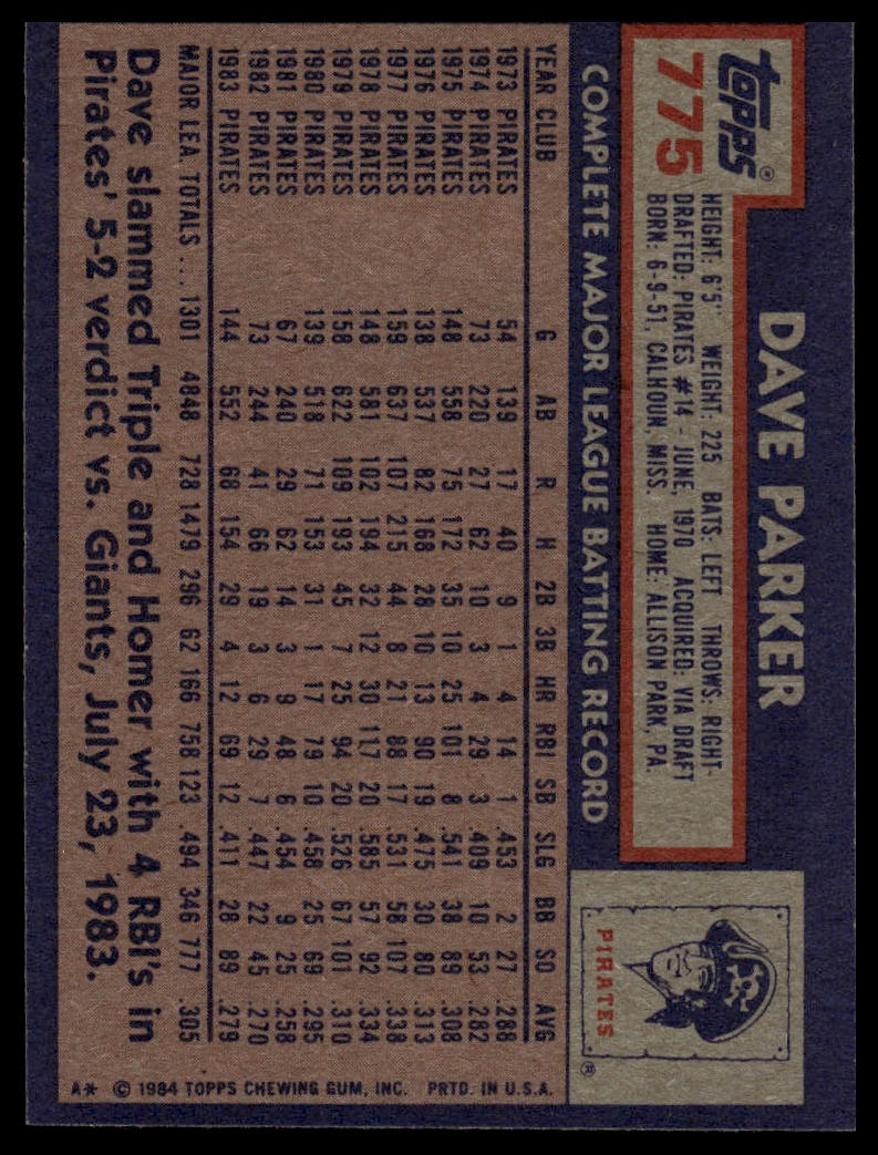 1984 Topps #775 Dave Parker