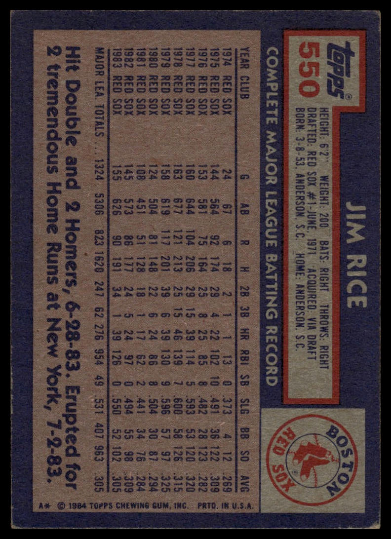 1984 Topps #550 Jim Rice