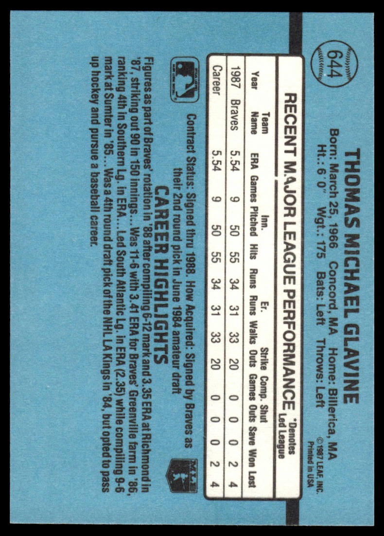 1988 Donruss #644 Tom Glavine